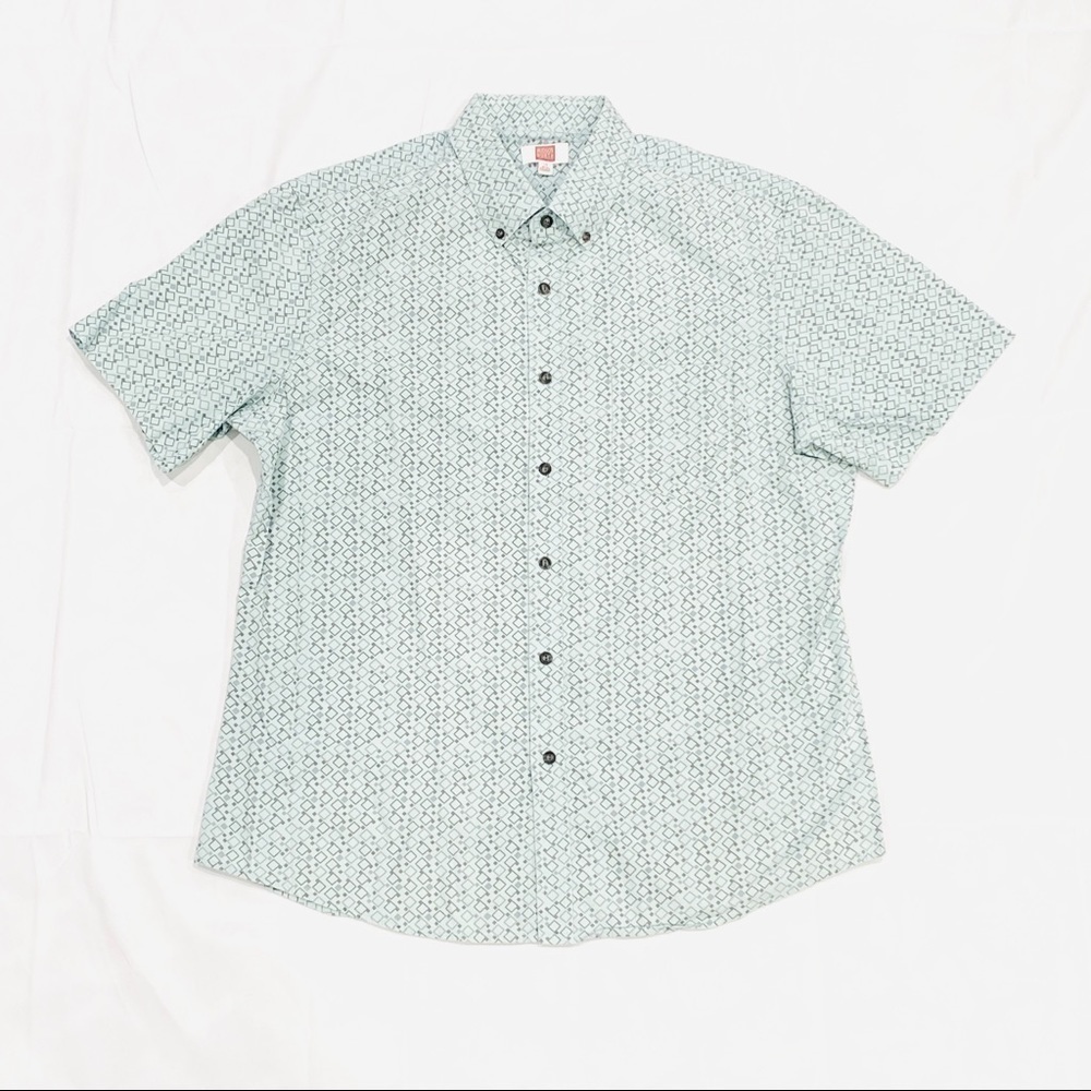 Hudson North Light Blue Mod Pattern Button Down Short Sleeve Top
